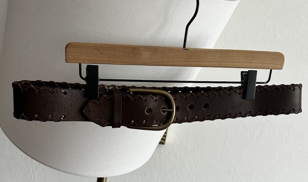 Gap Women’s Brown Leather Belt Stitch Trim Brass Buckle XL Western Cowgirl